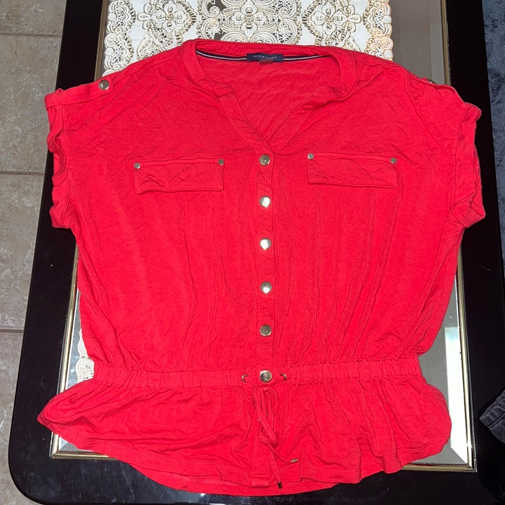 Tommy Hilfiger red button down blouse